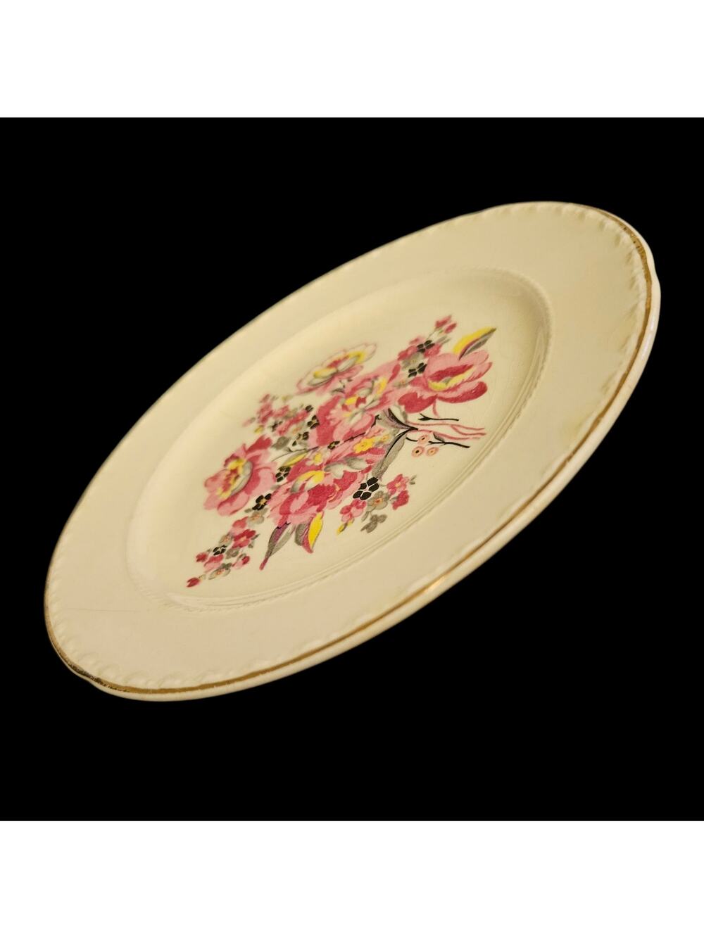 Crooksville China Co 639 Pink Floral Dessert Plates Set of 3 Vintage USA